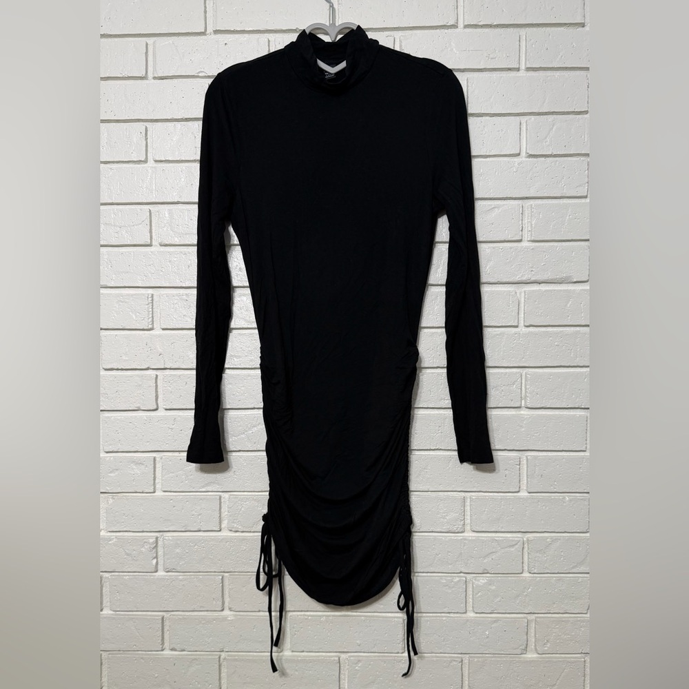 SHEIN Black Ruched Bodycon Mini Dress Long Sleeve Size Large